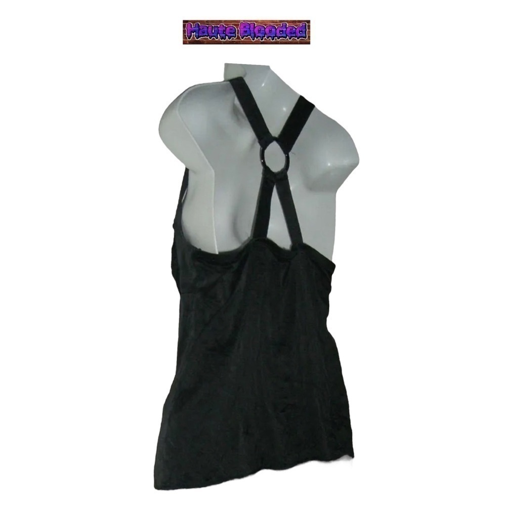 y2k bebe Black Crepe Silk Tank Top Sexy Cami Silver Ring Crinkle 00's 90's Club - Picture 5 of 10